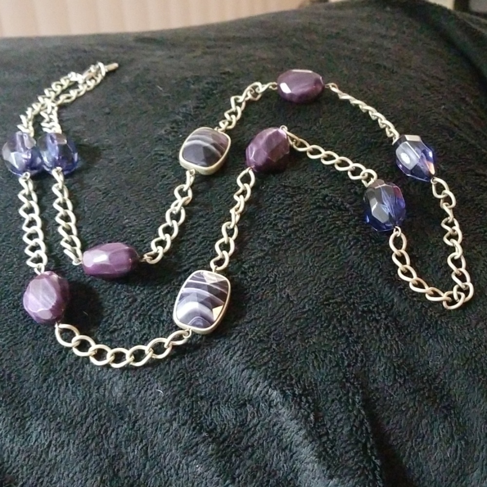 Purple and Navy Gemstone Necklace